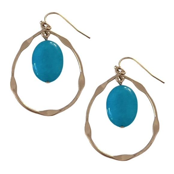 Blue Stone Gold Hoop Dangle Earrings - Picture 1 of 4